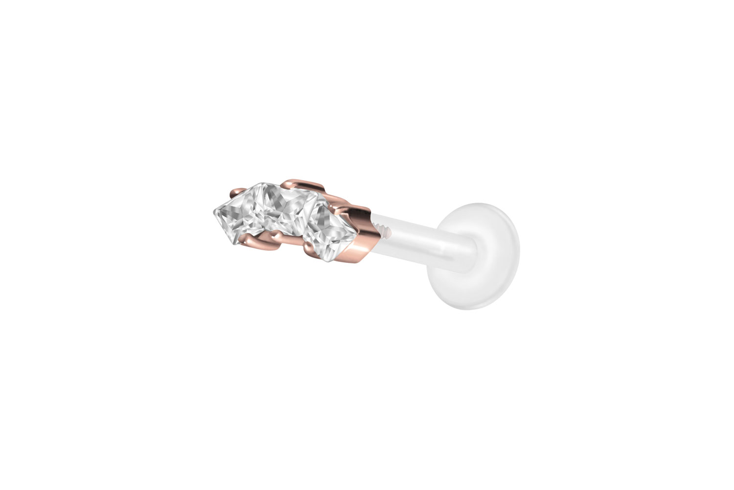 PTFE Labret Piercing mit Innengewinde + Titan-Aufsatz EINGEFASSTE KRISTALLTRAPEZE